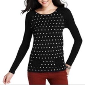LOFT Wool Blend Knit Polka dot Sweater Sz S Black White Boatneck